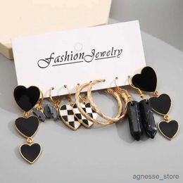 Charm Black Butterfly Heart Gold Colour Dangle Earrings Set for Women Vintage Acrylic Pearl Hoop Earrings 2022 Trendy Jewellery Gifts R231204