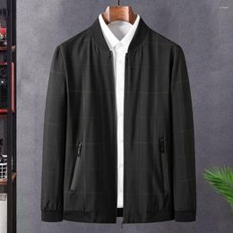 Men's Jackets Men Jacket Smooth Zip Up Zipper Closure Long Sleeve Fall Winter Coat Mid Length Stand Collar Loose Cardigan Casual Outwear