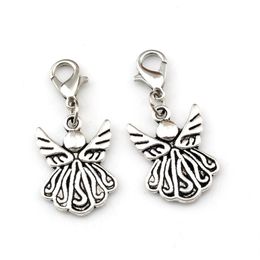 100pcs Antique Silver Angel Wing Lobster Clasps Charm Pendants For Jewelry Making Bracelet Necklace DIY Accessories 15x35 5mm A-49276k