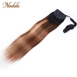 Synthetic Wigs Nadula Hair Wrap Around Ponytail Human Hair Highlight Straight Hair Ponytail Brazilian Hair Clip In Ponytail s 100g 231204