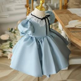 Girl Dresses Sweet Lace Up O-neck Collar Design Kids Birthday Party Dress Ball Gown Simple Flower Girls Vestidos 2023 Summer