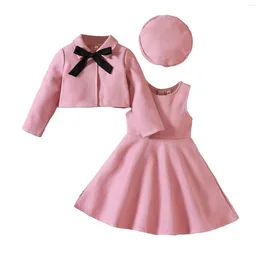 Clothing Sets Kids Toddler Girls Birthday Party Clothes Sleeveless Woollen Dress With Long Sleeve Bow Cardigan Coat And Hat For Wedding