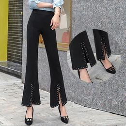 Women's Pants Spring High Waist Lace Flare Black Plus Size Elastic Slit Hem Wide Leg Trousers Elegant Fashion Women Clothing