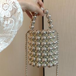 Evening Bags Luxury Big Pearl Bucket Bag Women Chic Handmade Clear Beading Clutch Purses And Handbags Ladies Messenger Dinne293I
