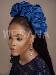 Headbands Trendy Statement Women's Satin Ruffle Headband Girls Scrunchie Hair Bands Nigerial Asooke Head Bands Party Headpiece 231204