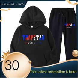 Trapstar Brand Printed Sportswear Men's T Shirts Colours Warm Two Pieces Set Loose Hoodie Sweatshirt Pants Jogging Trapstar Tracksuit 742