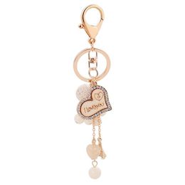 Heart Love Key Rings Jewelry Rhinestone Keychains Chain Fashion Design Bead Ball Pendant Bag Charms Metal Car Keyring Holder Gifts330D