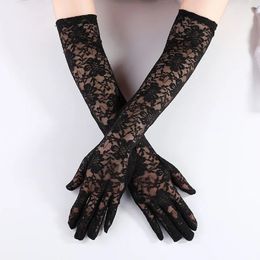 Fingerless Gloves Summer Elegant Women Long Driving Gloves White Black sunscreen Gloves sexy Anti-UV Elasticity Lace Mesh Gloves Arm Warmer 231202