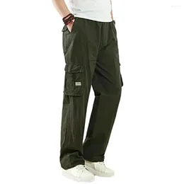 Men's Pants Men Wide Leg Elastic Waist Multi Pockets Soft Loose Breathable Straight Full Length Casual Streetwear Long Trousers