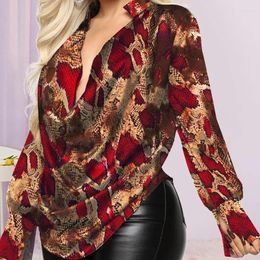 Women's Blouses 2023 Autumn And Winter Shirt Snake Skin Print Deep V-Neck Long Sleeve Fashion Versatile For Woman Fall Top