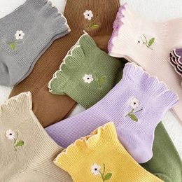 Women Socks Japanese Kawaii Cute JK Lolita Frilly Ruffle Fashion Flower Embroidery Harajuku Vintage Crew Short