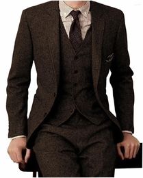 Men's Suits Blazer For Men Designs Brown Tweed Suit Vintage Winter Formal Wedding Classic 3 Pieces