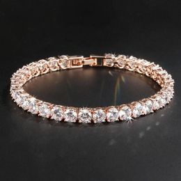 Fine Jewellery Luxury 18K Rose Gold Filled 3 Colours White Topaz Claw Setting CZ Diamond Gemstones Fashion Women Bracelet For Girls &256Y