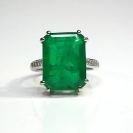 Wedding Rings KQDANCE Created 12*16mm Emerald Paraiba Tourmaline Pariba Gemstones Diamond Rings With green/blue Stone Jewelry For woman 231204