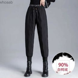 Men's Pants Fashion High Waist White Duck Down Padded Pants for Women Thickened Warm Winter Trousers Letter Harem Pants Women PT-256 YQ231204