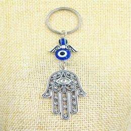Fashion Jewellery Blue Evil Eye Lucky Fatima Hamsa Hand Turkish Evil Eye Charm Protection Hanger Crystals Car Feng Shui Keychain-1276S