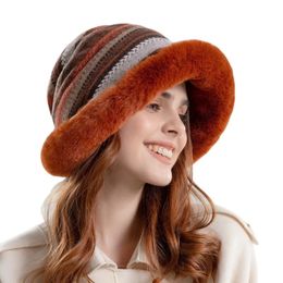 Wide Brim Hats Bucket Fashion Women With Fur Winter High Quality Lady Fisherman Hat Female Plush Warm Windproof Panama Caps For Woman 231204