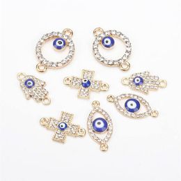 1 Pcs Charm Crystal Evil Eyes Fatima Hand Round Cross Charms For Women Men Alloy Gold DIY Handmade Fashion Jewellery Findings273Q
