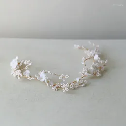 Hair Clips Handmade Beaded Bride Vine Ceramic Flower Headband Babysbreath Wedding Tiara Accessories For Women