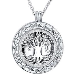 Tree of Life Round Cremation Urn Necklace - Cremation Jewelry Ashes Memorial Keepsake Pendant - Funnel Kit Included274c