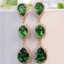 Dangle Earrings Female Crystal Water Drop Stone Gold Plated Wedding Royal Blue Green Pink Zircon Long For Women225D