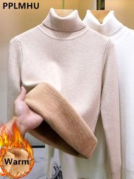 Womens Sweaters Turtleneck Winter Sweater Women Elegant Thicken Velvet Lined Warm Sueter Knitted Pullover Slim Tops Jersey Knitwear Jumper 231202