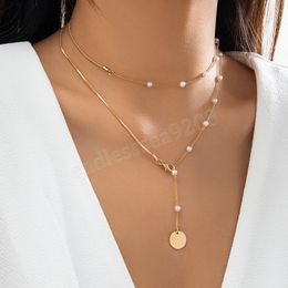 Trendy Gold Color Thin Snake Chain Women's Necklace Imitation Pearl Star Charm Choker Long Chest Chain Ladies Jewelry Gift
