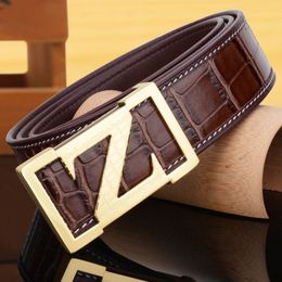 Belt men's leather crocodile pattern fashionable Z-line inner wear smooth buckle men's pants belt pure cowhide board buckle luxury goods