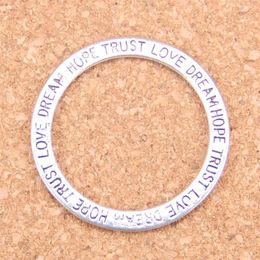 36pcs Antique Silver Plated Bronze Plated circle love hope trust dream Charms Pendant DIY Necklace Bracelet Bangle Findings 35mm264c