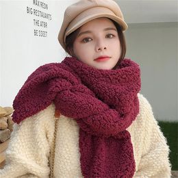 Scarves Christmas Red Scarf Korean Plush Lamb Wool Scarf Woman Winter Warm Neck Scarf Girls Cute Solid Fashion Bufanda Invierno Mujer 231204