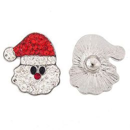 12pcs lot s Santa Claus Christmas Rhinestone Diy 18mm Snap Button Fit Metal Charm Bracelet Jewelry2290