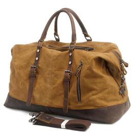 Vintage Waxed Canvas Men Travel Duffel Large Capacity Oiled Leather Weekend Bag Basic Holdall Tote Overnight Bags337n