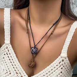 Pendant Necklaces Lacteo Vintage Natural Stone Beads Necklace For Women Adjustable Wax Cord Layered Choker Trendy Jewelry On The Neck