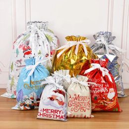 Christmas Decorations 3/5pcs Drawstring Gift Bags Cartoon Santa Claus Snowman Cookies Candy Packaging Bag Year Favors Supplies