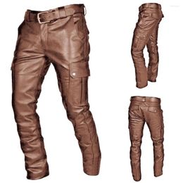 Men's Pants Casual Leather Fashion Moto Biker Trousers Hip Hop Street Wear Y2K Clothing Male Motorcycle Pant With Cargo Pocket