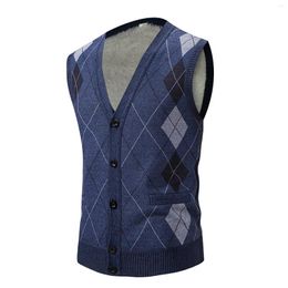 Men's Vests Wool Knitted Vest Mens Autumn And Winter Warm Sweater Sleeveless Fashion Casual Printed Pocket Cardigan Luxury Clothes