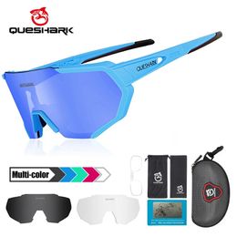 Outdoor Eyewear QUESHARK Women Men Big Frame HD Polarised 3 Lens Set Cycling Sunglasses Sports Bicycle Eyewear Riding Road Bike Glasses 231204