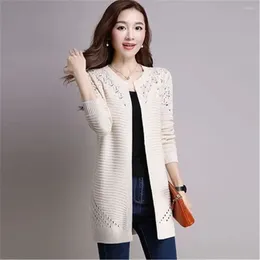 Women's Knits Korean Fall Women Cardigan Solid Colour Hollow Out Sweaters Size S-XXL Poncho Full Sleeve Open Stitch Female Knitted Outerwear