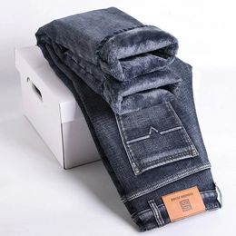 Mens Jeans Retro Winter Wool Ultra Thin Elastic Fashionable Warm and Straight Casual Plush Thick Velvet Brand Denim Trousers 231202