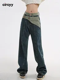 Women's Jeans Baggy Denim Irregular Women High Waisted Patchwork Panelled Streetwear Fashion 2023 Y2k Wide Leg Pants Designer