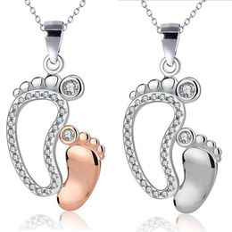 Crystal Big Small Feet Pendants Necklaces Mom Baby Monther's Day Gift Jewellery Simple Charm Chain Neckless Jewellery Gift260f