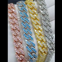 4 Colours for Options 12mm 16 18 20inch Gold Plated Ice Out CZ Stone Miami Cuban Chain Necklace Jewellery for Men Women308c
