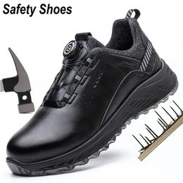 Boots AMAWEI Rotary Buckle Work Protective Shoes Leather Safety PunctureProof Antismash Steel Toe Men Women 231204