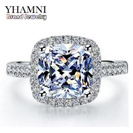 YHAMNI Real 100% 925 Sterling Silver Rings Whole Inlay 3 Carat SONA Simulation CZ Wedding Rings For Women RH002245P