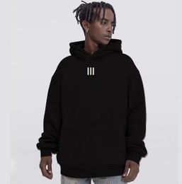 New High Quality High Street Trendy Brand FOG Three Vertical Bars ESSENTIALS Double Thread Velvet Hooded SweaterA6