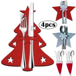 Party Decoration 4pcs Christmas Cutlery Holder Bags Xmas Caps Tree Snowflake Spoon Pockets Knife Fork Set Tableware Organizer Decors