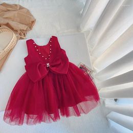 Girl Dresses 1-6Y Summer V-neck Princess Toddler Pearls Kids Tutu Dress Baby Girls Party Wedding Birthday With Big Bow Costumes