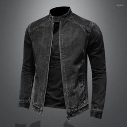 Men's Jackets Solid Casual Denim Men Vintage Washed Motorcycle Cowboy Mens Coats Stand Collar Windbreaker Jeans Jacket Plus Size M-5XL