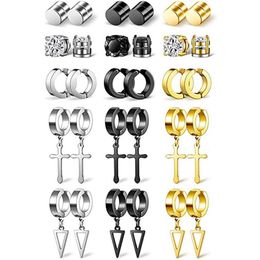 Stud 15 Pairs Magnetic Fake Earrings Stainless Steel Cross Dangle Hoop Non-piercing Unisex Clip On Earring290D