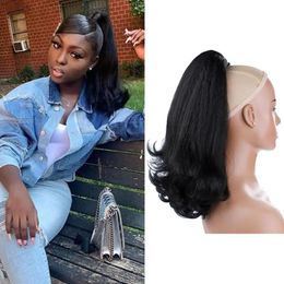 Synthetic Wigs Lydia Tail Warping Synthetic 16" Kinky Straight Hairpiece With Two Plastic Comb Drawstring Ponytail Hair 1B# Black 231204